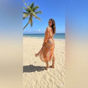 Colleen Lopez Vibrant Orange Floral Cover-Up NWOT